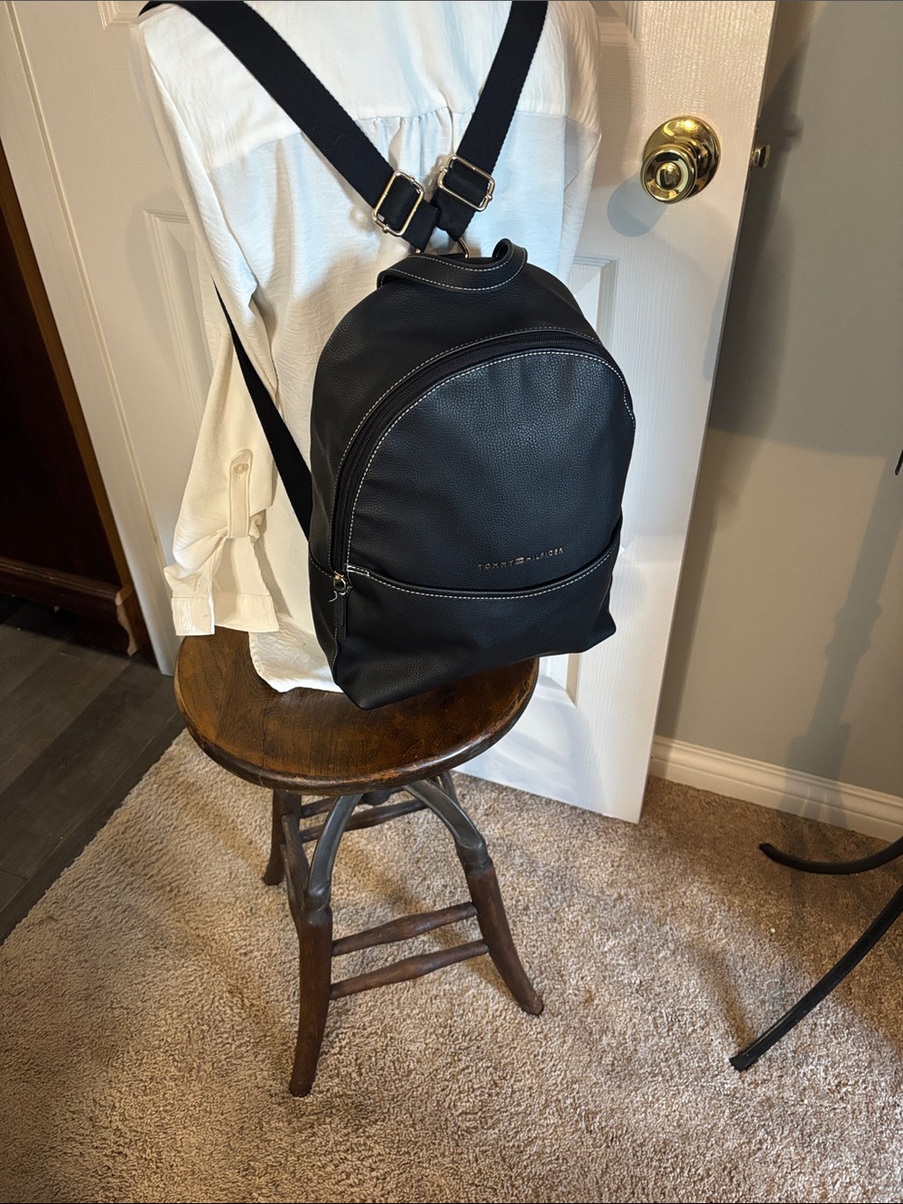 Black Pebbled Leatherette Backpack